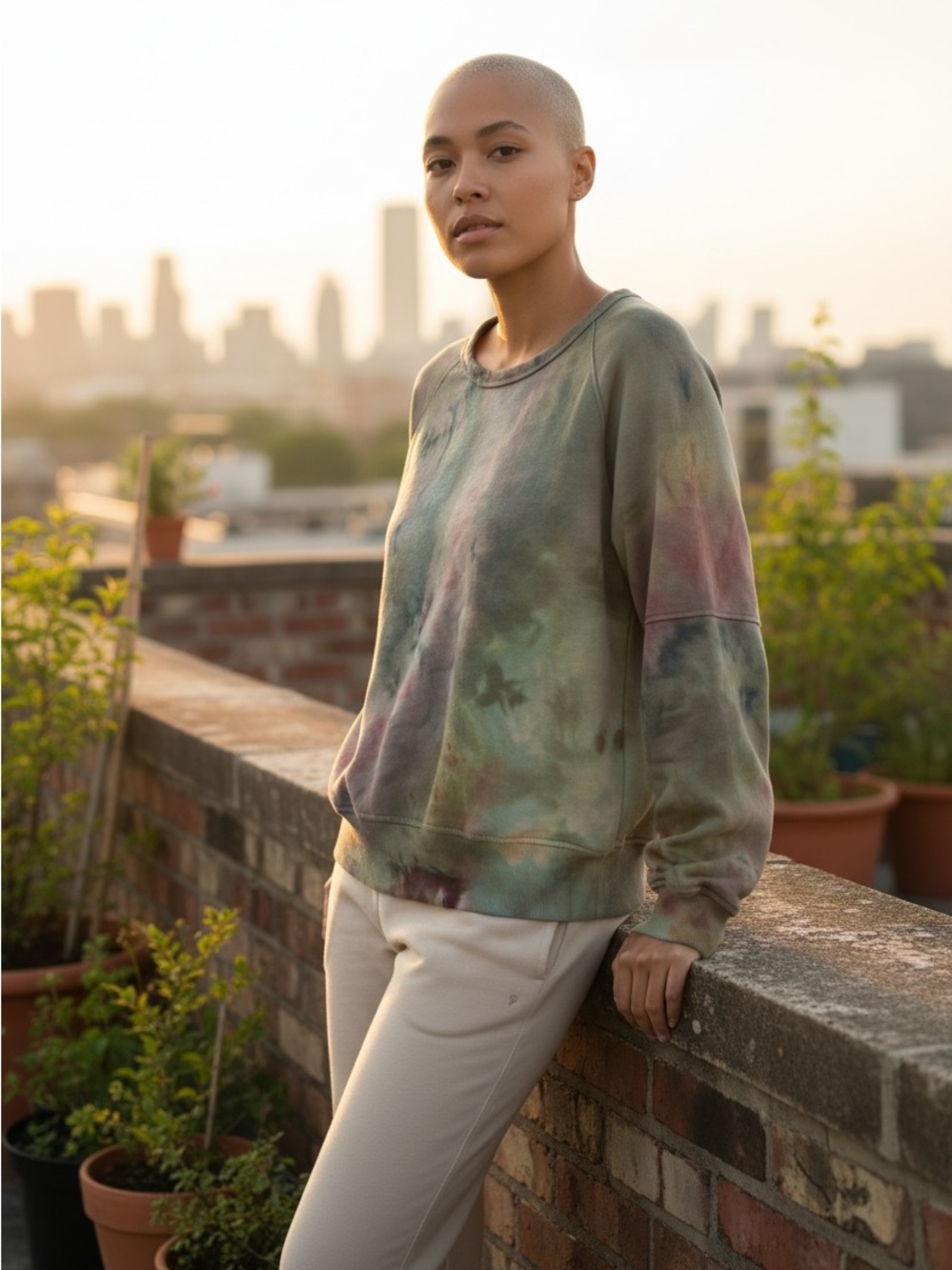 Ocean Drive Tie-Dye Sweatshirt - Green, Pink, Brown - Open in Back
